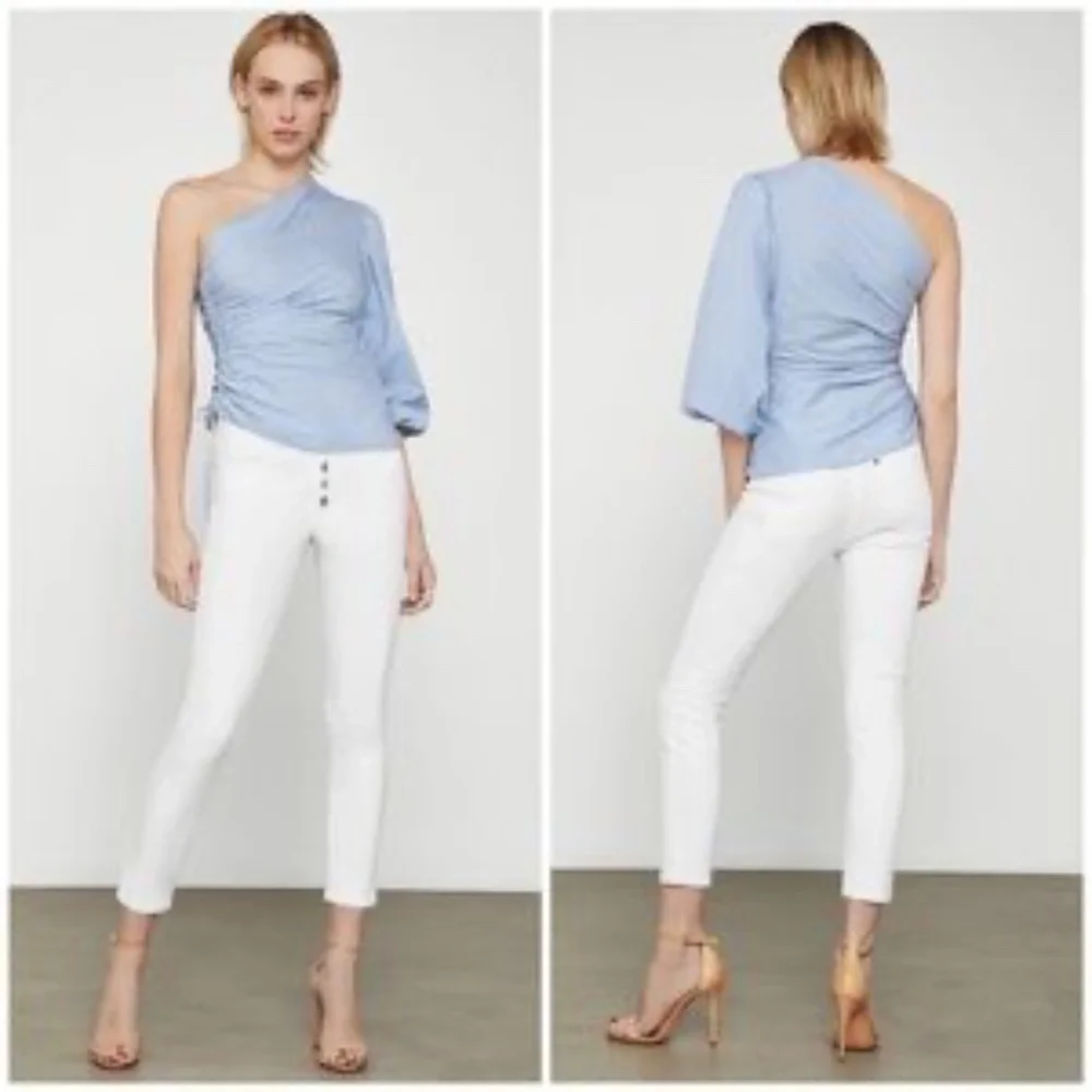 BCBGMaxAzria Blue Striped Ruched Poplin Top Size Small - Picture 5 of 15